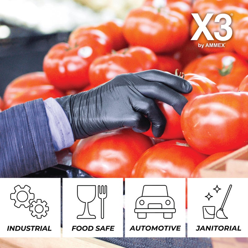 X3 Black Gloves, Disposable, Latex Free, Nitrile, for Cooking, Food Prep, 3 Mil, Powder-Free, Size Medium, Case of 1000 - Image 5